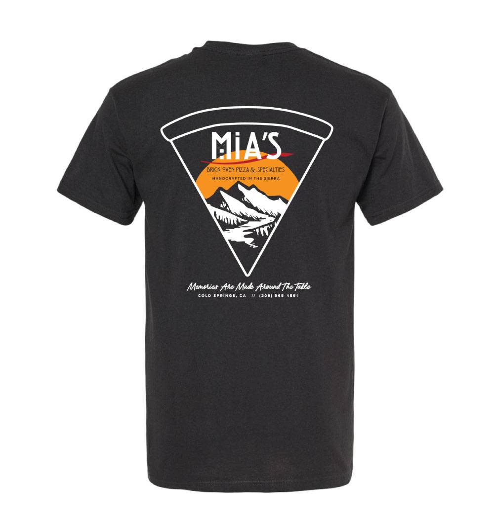 Mia's Brick Oven Pizza - Mountain Slice T-Shirt - Short Sleeve - Black - Back