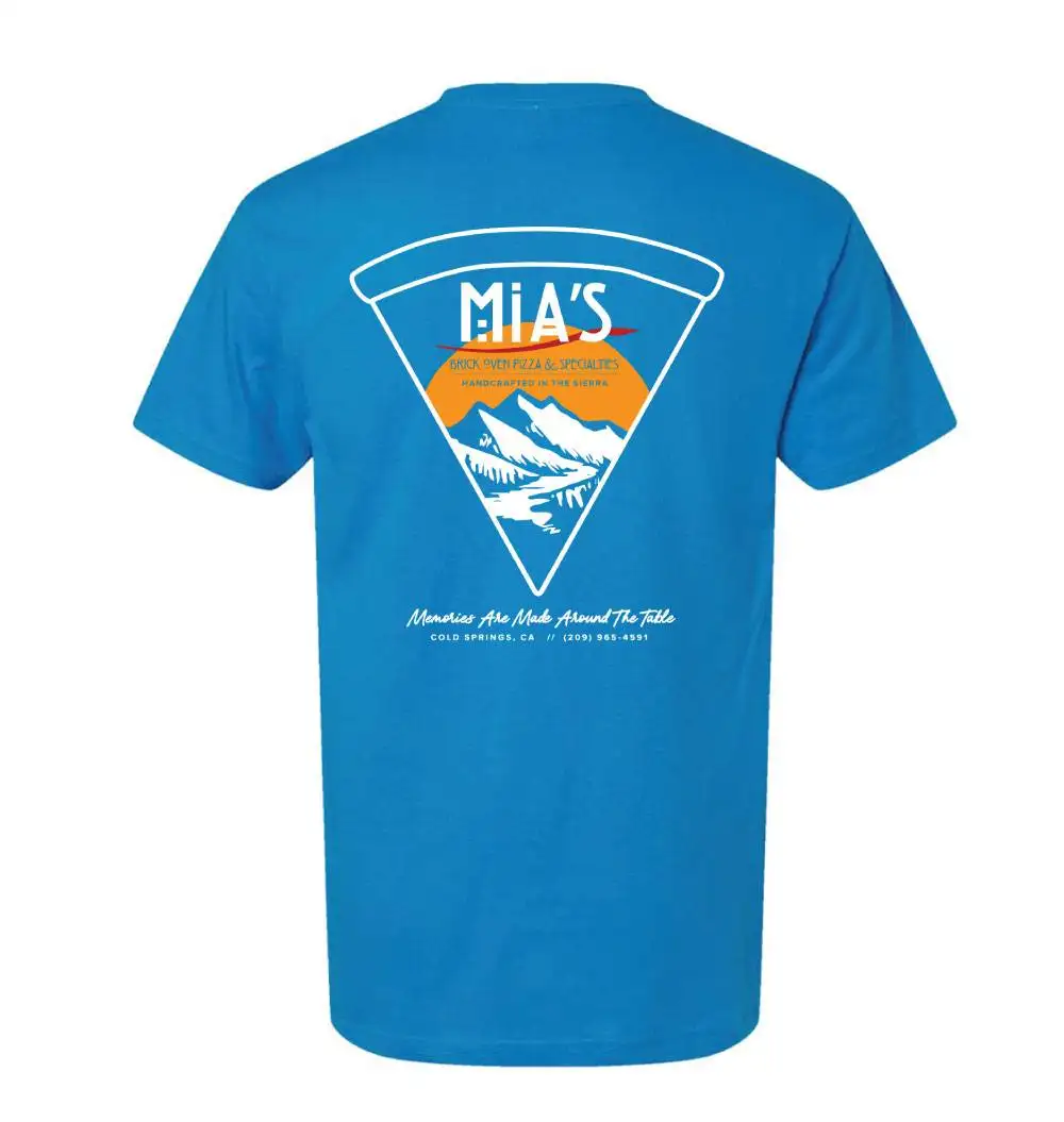 Mia's Brick Oven Pizza - Mountain Slice T-Shirt - Short Sleeve - Blue - Back