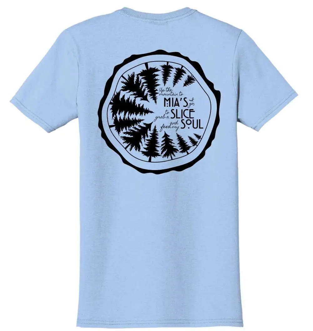 Mia's Pizza Pine Slice - Short Sleeve - Light Blue Back